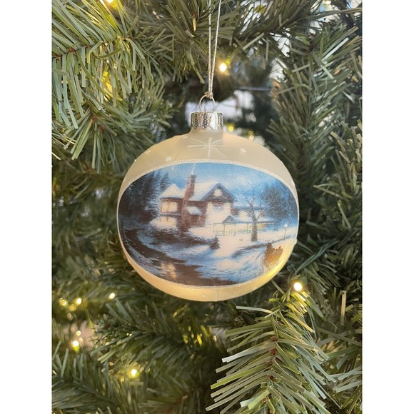 Christmas Ornament Thomas Kinkade Moonlit Sleigh‎ Ride Large Glass 2004 with Box - Picture 1 of 13